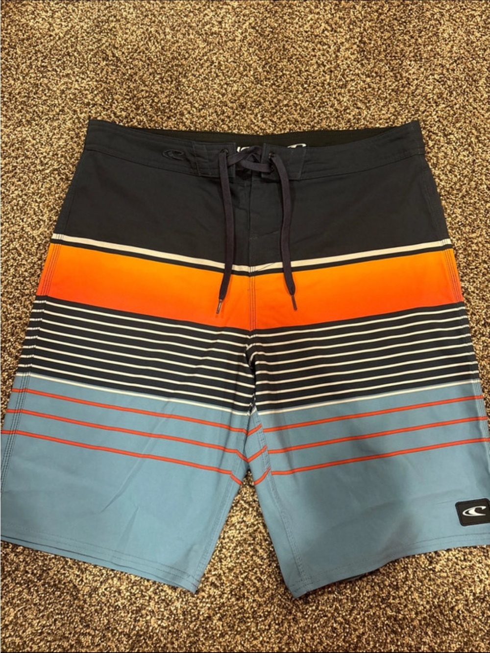 Men's O’Neill Black, Orange & Blue Striped Swim Trunks